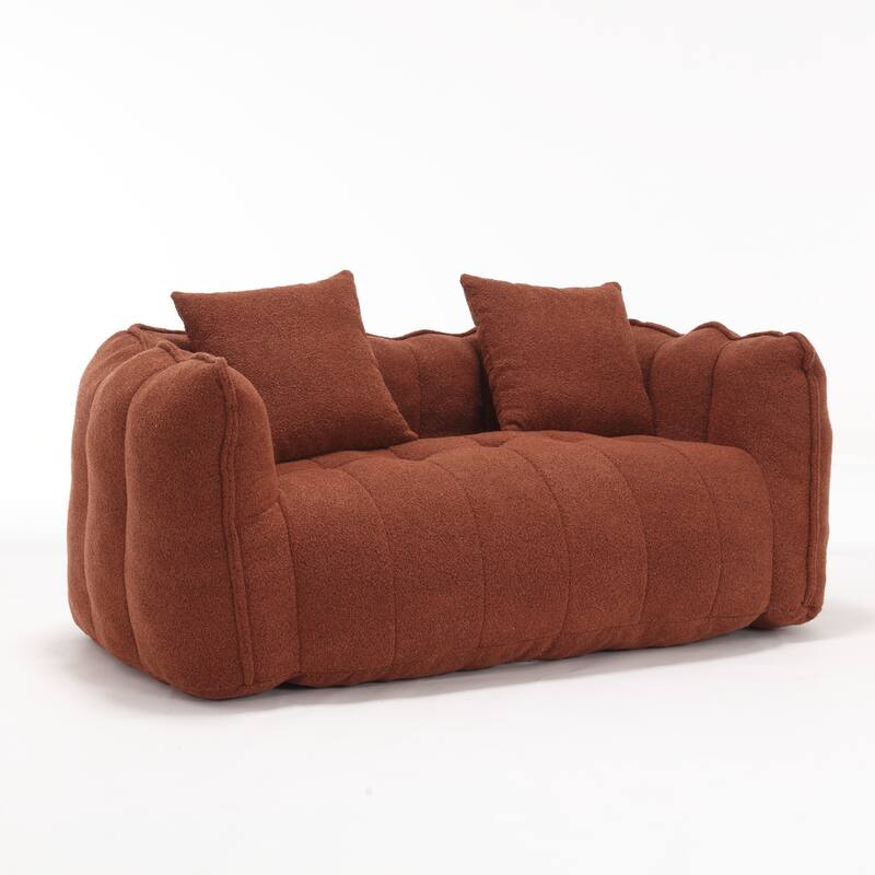 2-Seater Chenille Bean Bag Loveseat, Soft Square Recliner Sofa with High-Resilience Foam, Armrests & 2 Pillows