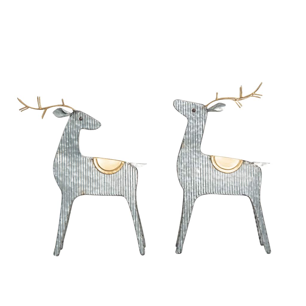 Transpac Metal Corrugated Reindeer Decor Set of 2 Christmas Home Decorations