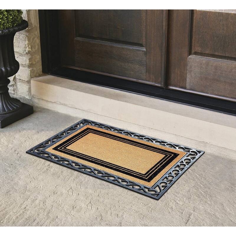 A1HC Natural Coir Entrance Door Mats, Large Rubber Doormat, Non-Slip, Flock Doormat, Thin-Profile Indoor Outdoor Mat 24" X 36"