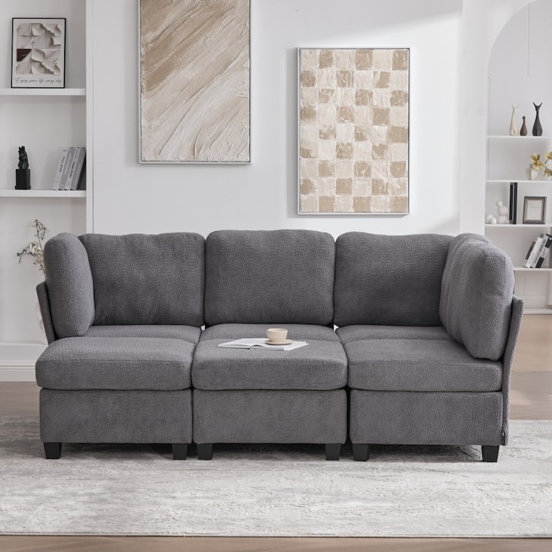 Freely Combinable Convertible Modular Sectional Sofa with Storage Ottomans