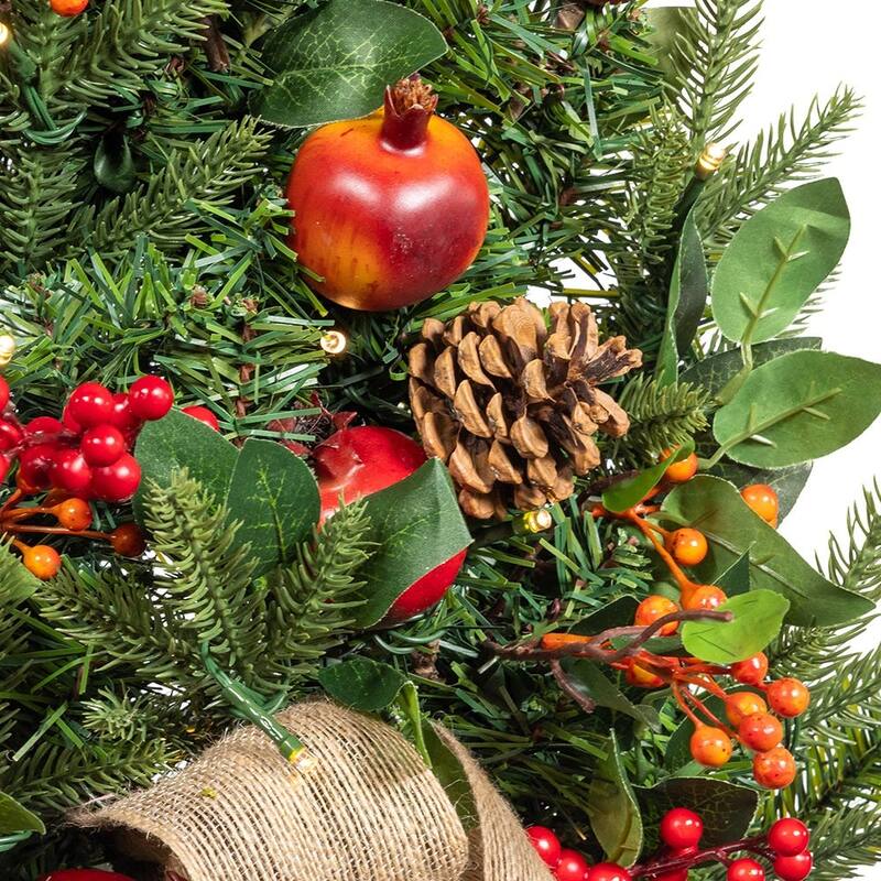 Kurt Adler 22-Inch Battery-Operated Prelit Decorated Wall Tree with Berries and Pomegranate