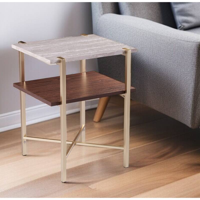 24" Brass Manufactured Wood And Iron Square End Table With Shelf - 19x17.5x24