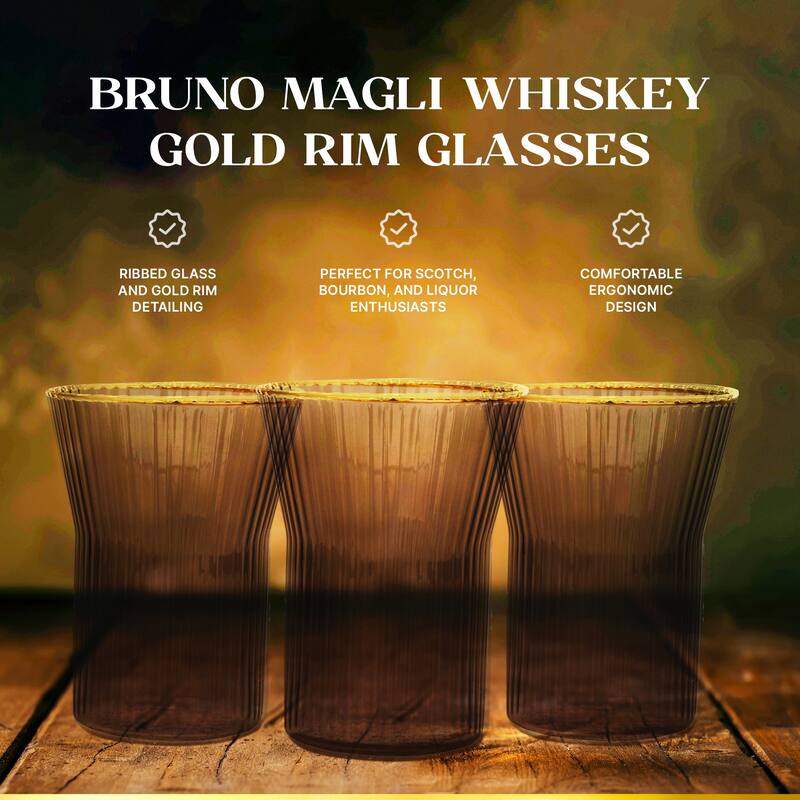Bruno Magli Set of 4 Whiskey Glasses with Gold Rim - 10 oz