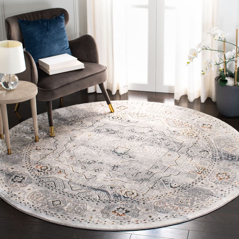 SAFAVIEH Alhambra Frine Vintage Oriental Rug - 6'7" Round - Cream/Grey