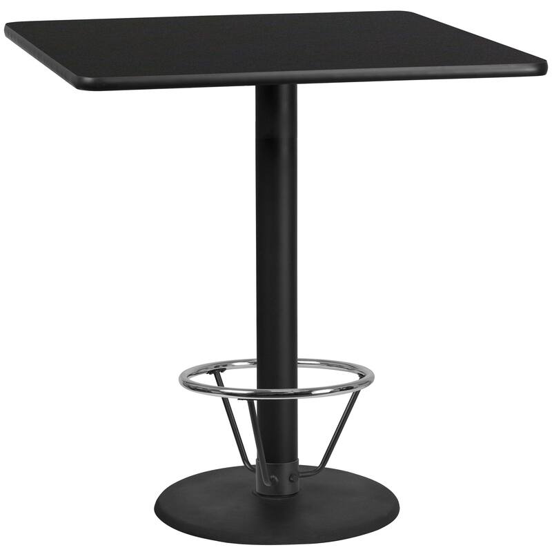 42'' Square Laminate Table Top with 24'' Round Bar Height Table Base - Black