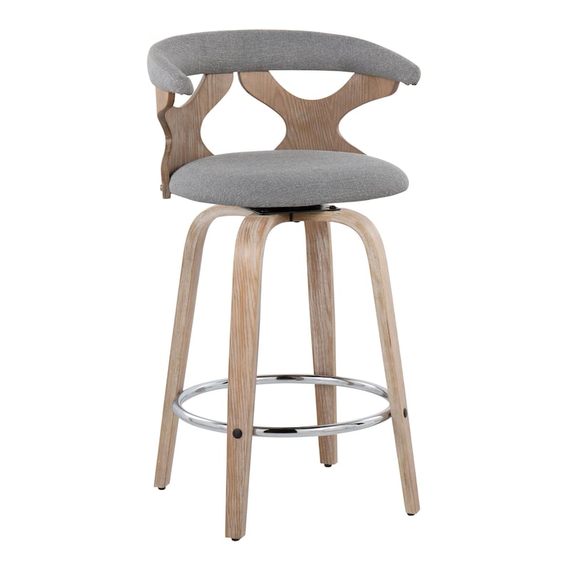 Carson Carrington Viby Fixed-Height Counter Stool with Bent Wood Legs & Round Footrest (Set of 2) - Light Grey Fabric/White Washed Wood