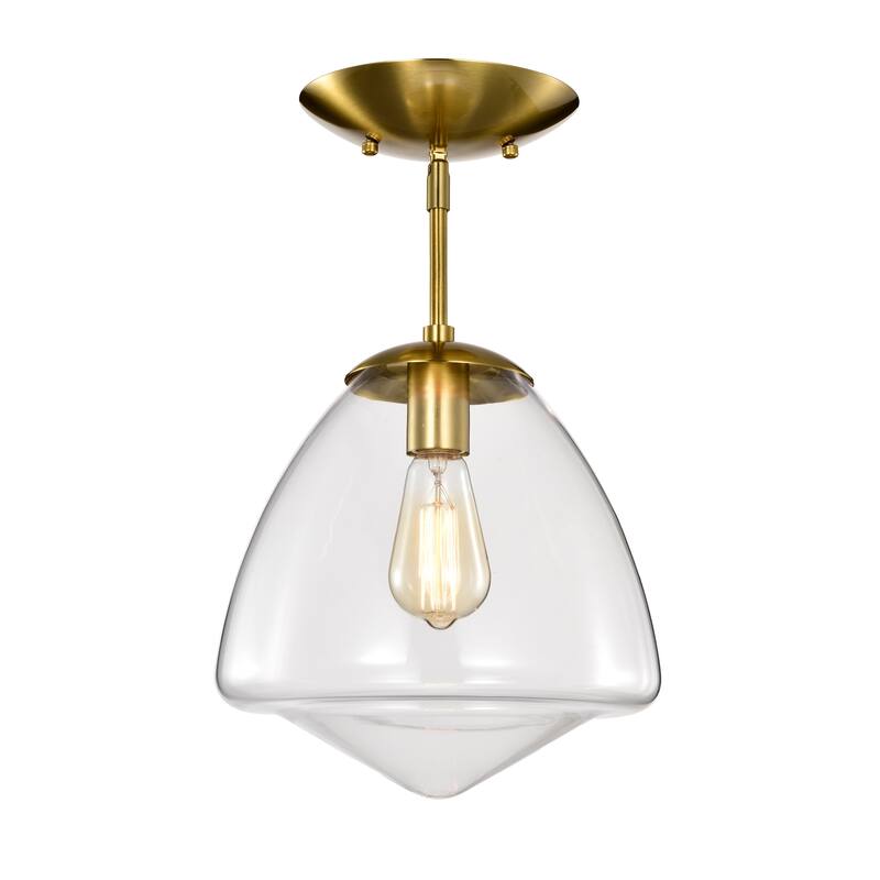 Zylo Semi-Flush Mount Metal Ceiling Lamp with Clear Glass Shade - Brass