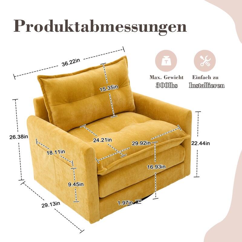 36.22" Chenille Upholstered Single Swivel Chair
