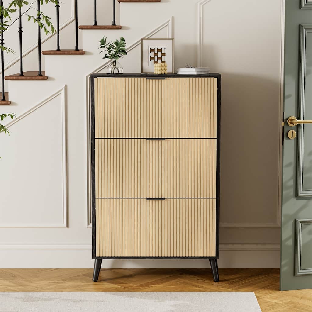 24 Pair Flip Drawer Shoe Storage Cabinet with Adjustable Shelves - 52.5'' H X 31.5'' W X 11.75'' D