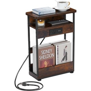 3-Tier Narrow Side Table with Charging Station, USB Ports & Power ...