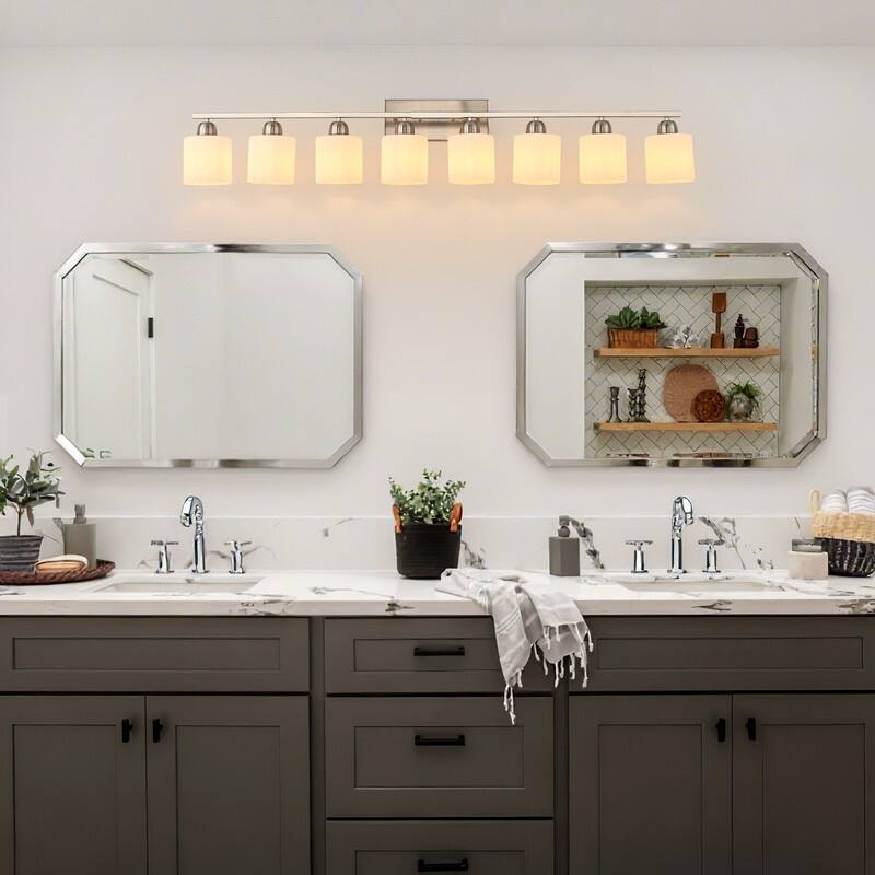 Modern Bathroom Vanity Light With Frosted Milk Glass Shades