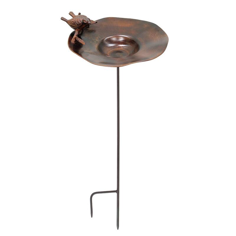 Achla Designs Antiqued Birdbath w/Birds and Stake, 13 Inch Diameter, Antique Patina
