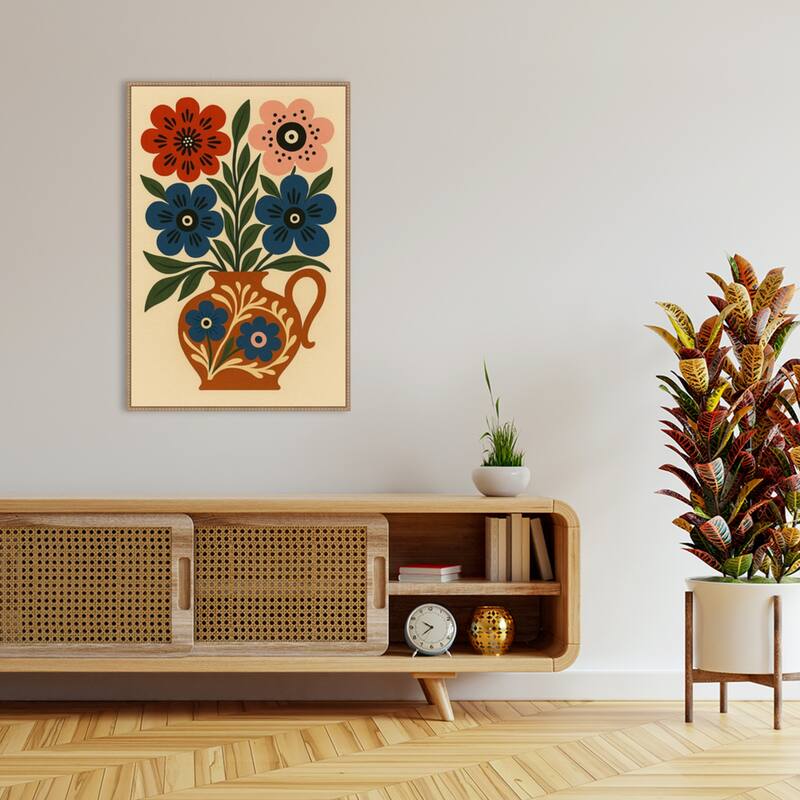 Big Boho Floral Vase by Marianne Bassil Framed Canvas Wall Art Print