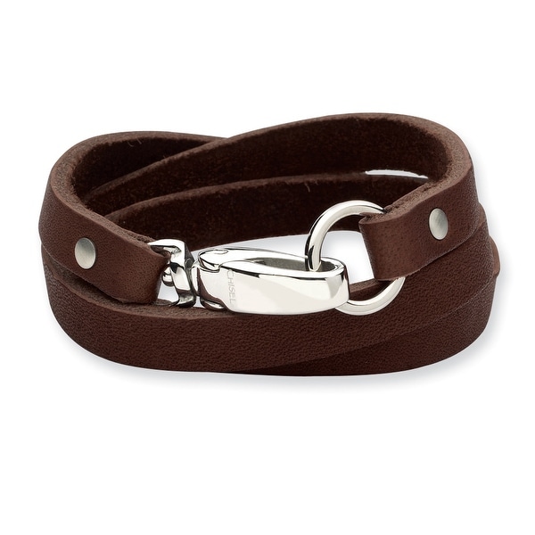 Chisel Stainless Steel Dark Brown Leather Wrap Bracelet Free Chisel Stainless Steel Dark Brown Leather Wrap Bracelet