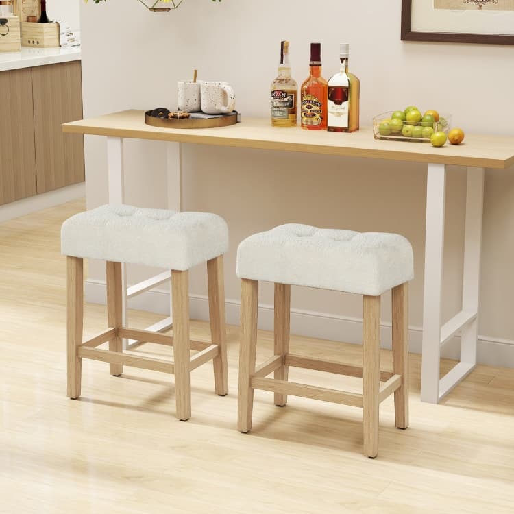 Set of 2 Modern Counter Height Bar Stools with Rubber Wood Legs - 18" x 11" x 24"