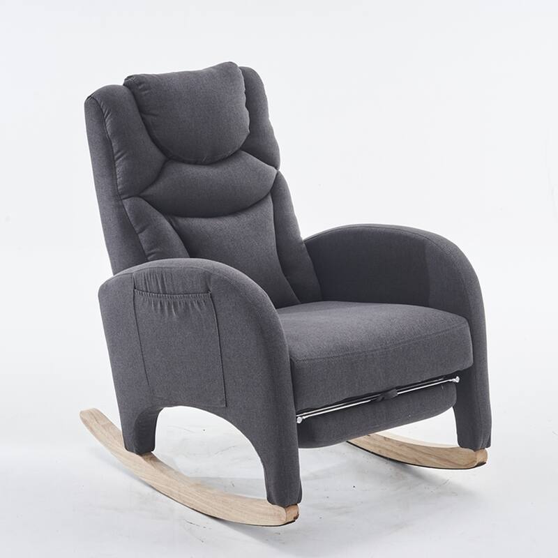 Linen Rocking Chair With Adjustable Footrest