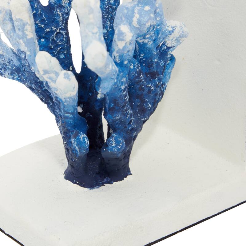 Metal Coral Decorative Bookends - Set of 2 White or Blue - Roche River Decor