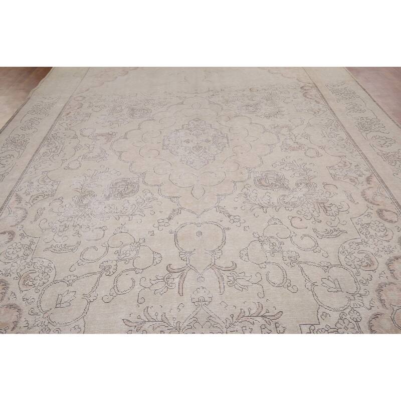 Muted Distressed Tabriz Persian Antique Area Rug Handmade Wool Carpet - 9'8" x 13'0"