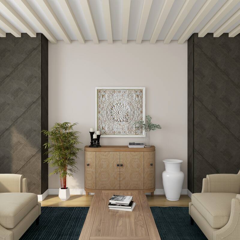 Brown Metal Embossed Mandala Scroll Floral Home Wall Decor with Gray Backing and White Wood Frame