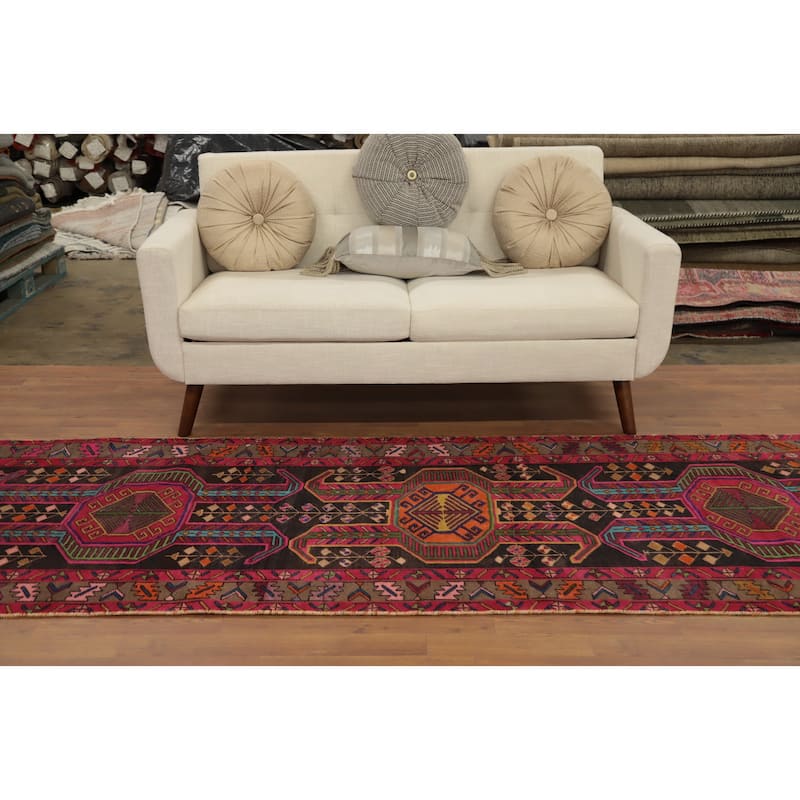 Hand Knotted Oriental 100% Wool Carpet Traditional Tribal Pink Ardebil Runner Rug - 9' 8'' X 3' 6''