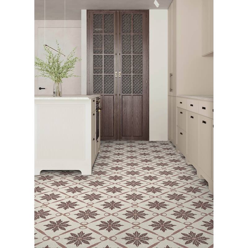 FloorPops Jamila Burgundy Peel and Stick Floor Tiles