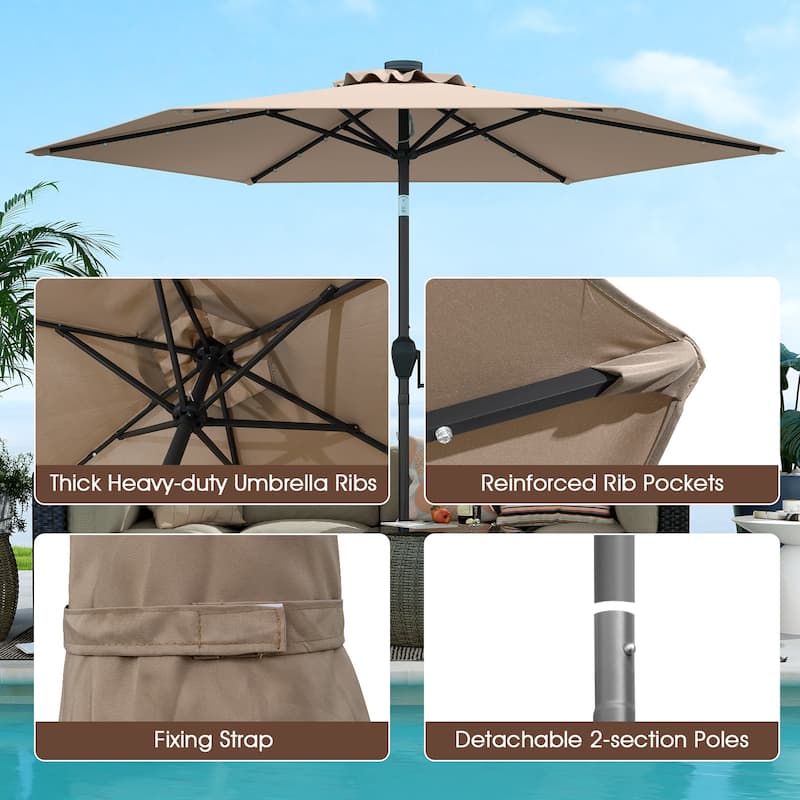 Polyester LED Patio Umbrella with Tilt and Crank Handle