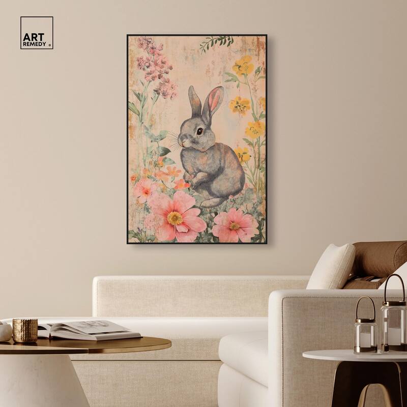 Floral Bunny Canvas by Art Remedy