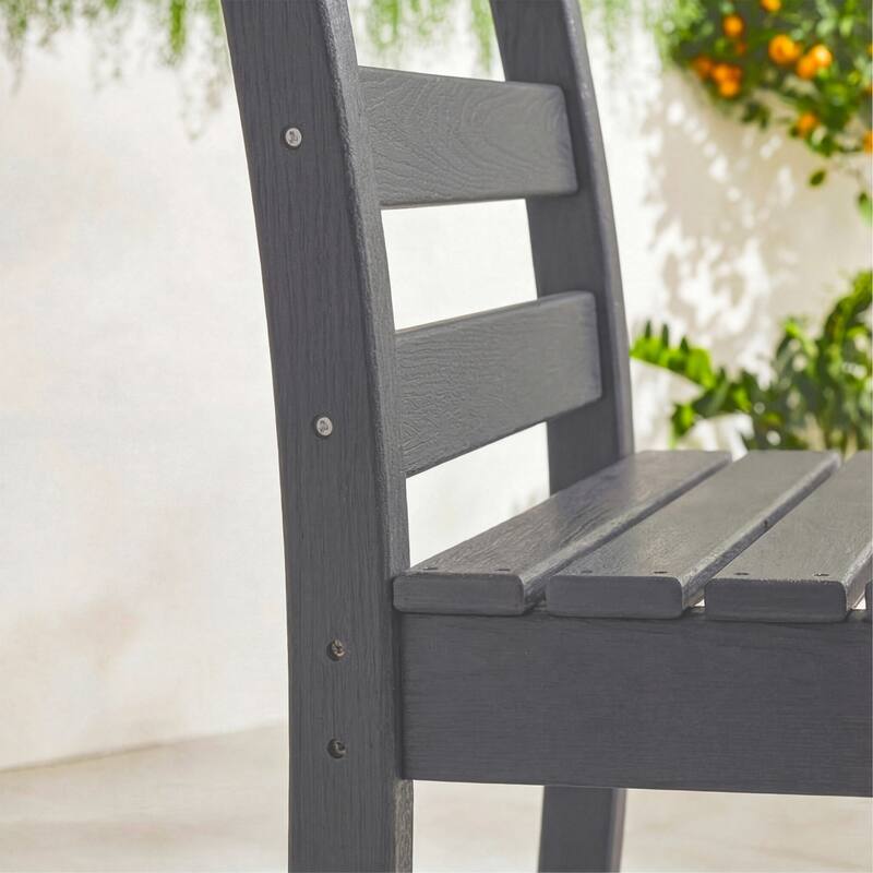 Set of 2 Outdoor Dining Chairs with Armrests, HDPE All Weather Patio Chairs, Waterproof UV Resistant Wood Grain Armchai
