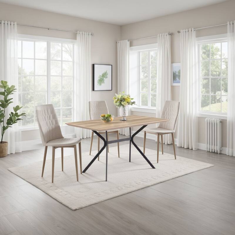 Rima Dining Table, Black Metal Legs, Light Brown Rectangular 53 Inch