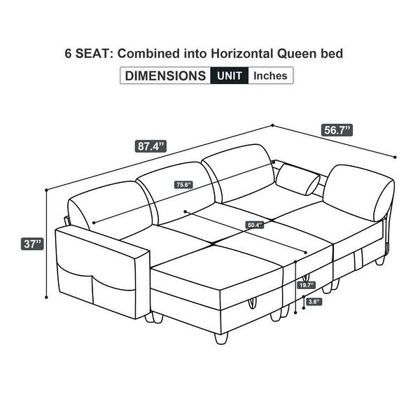 Modular Sectional Sofa 6 Seater Couch with Storage Seat,Grey