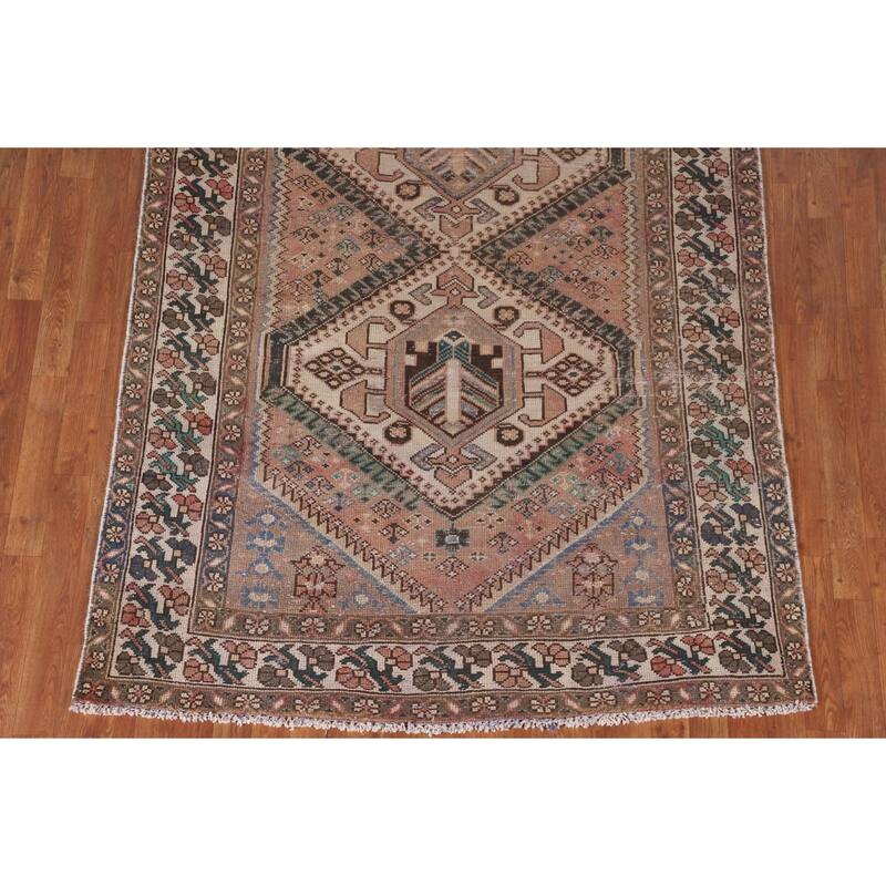 Tribal Distressed Bakhtiari Persian Antique Rug Handmade Wool Carpet - 5'2" x 9'11"