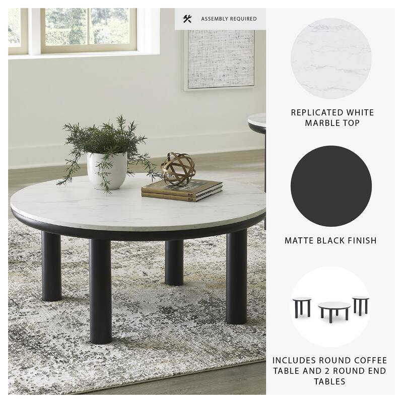 Signature Design by Ashley Xandrum Black/White Table (Set of 3) - 40"W x 40"D x 18"H