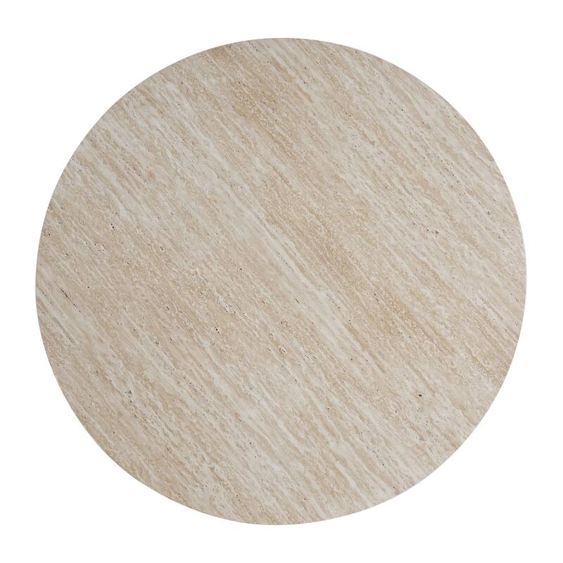 Round Coffee Table 31.5 Inch Marble Pattern Top & Cross Brown Base, Modern Center Table for Living Room