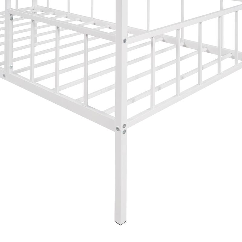 Metal House Bed Frame with Slatted Support No Box Spring Needed White