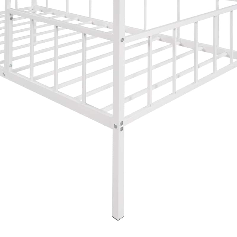 Twin Size Metal House Bed Frame with Slatted Support, No Box Spring Needed