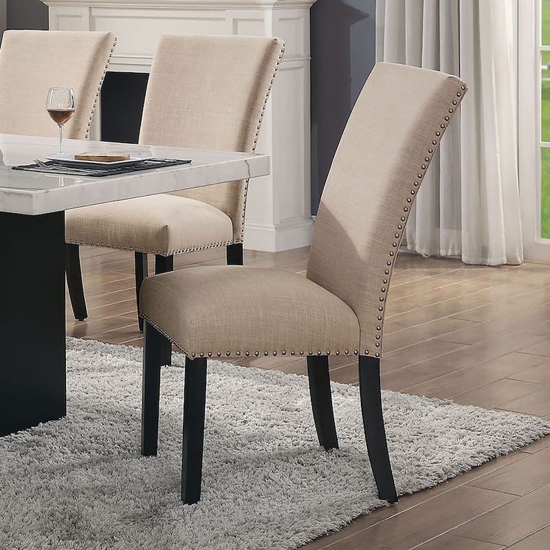 Beige Linen Like Fabric Contemporary 2pc Dining Side Chairs Nalihead Trim Black Solid wood Legs Dining Room Chairs - Beige,Beige+Black,Black