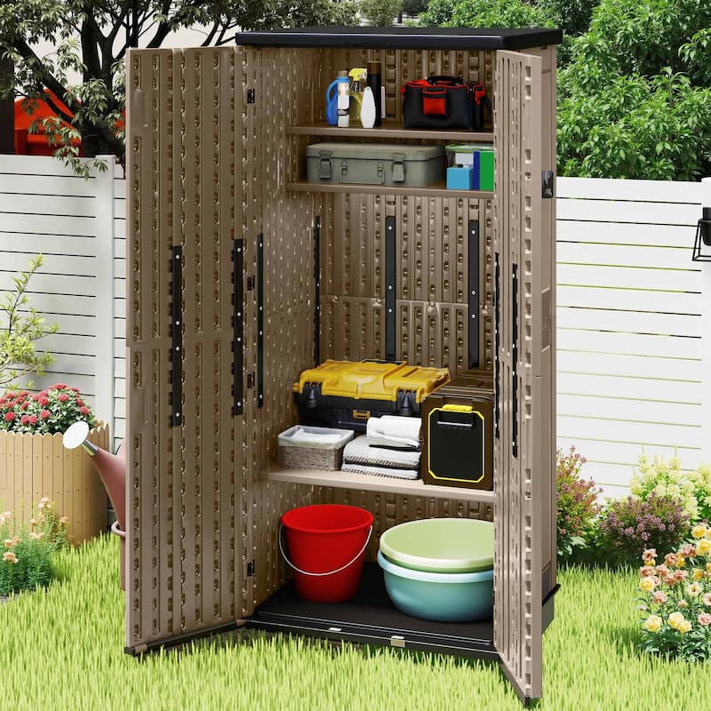 Outdoor Storage Shed with 4 Shelves - N/A