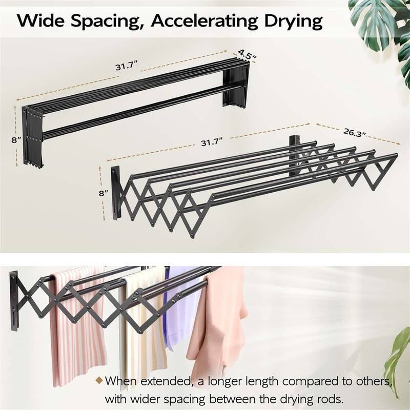 Wall Mounted Clothes Drying Rack - 17"D x 5.5"W x 2"H