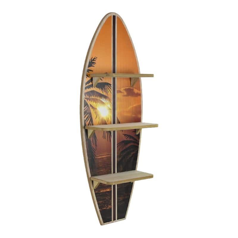 American Art Decor Surfboard Wall Shelf Coastal Beach Themed Decorative Wall Art Storage for Home or Office