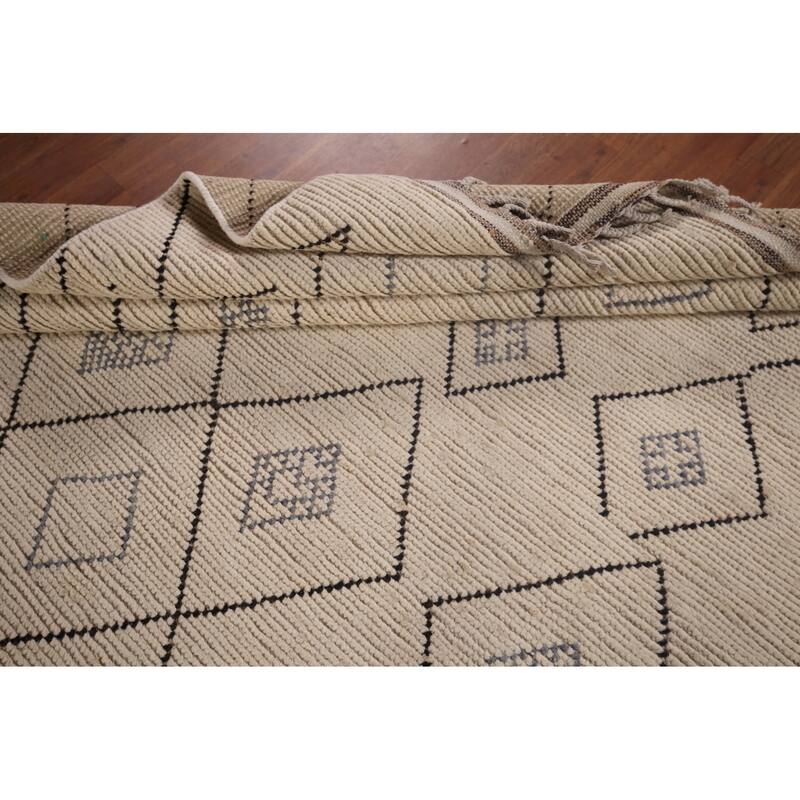 Geometric Beige / Ivory Moroccan Oriental Rug Handmade Wool Carpet - 6'0"x 9'8"