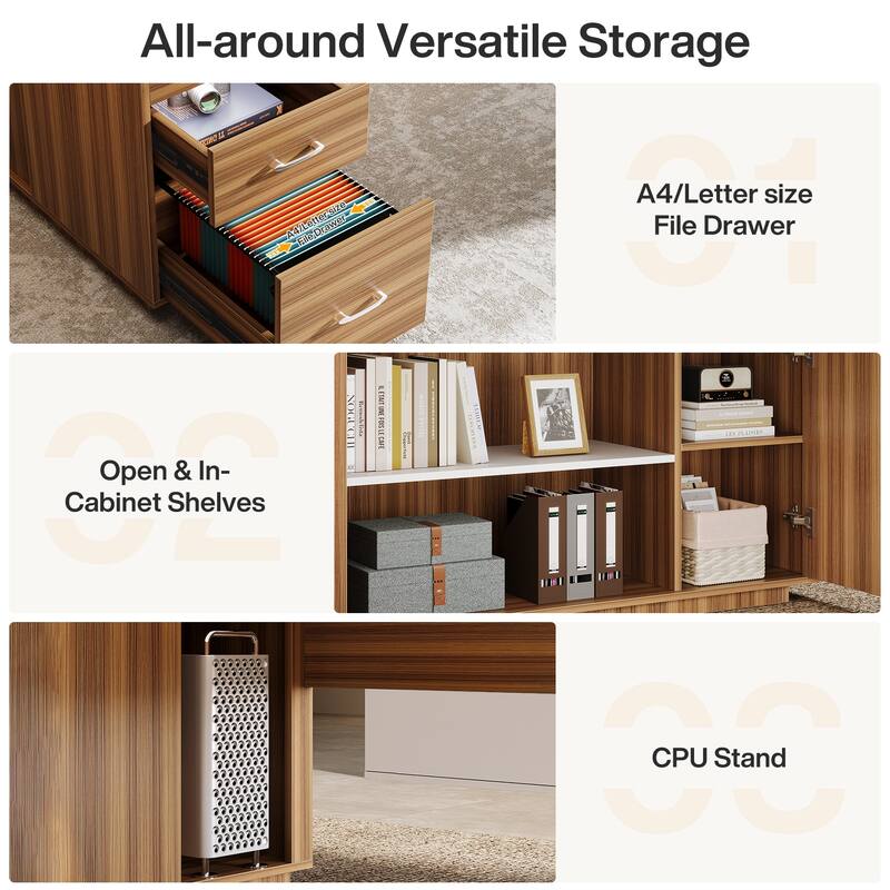 85.8" L-Shaped Executive Desk, Extra Large Office Desk with File Drawers