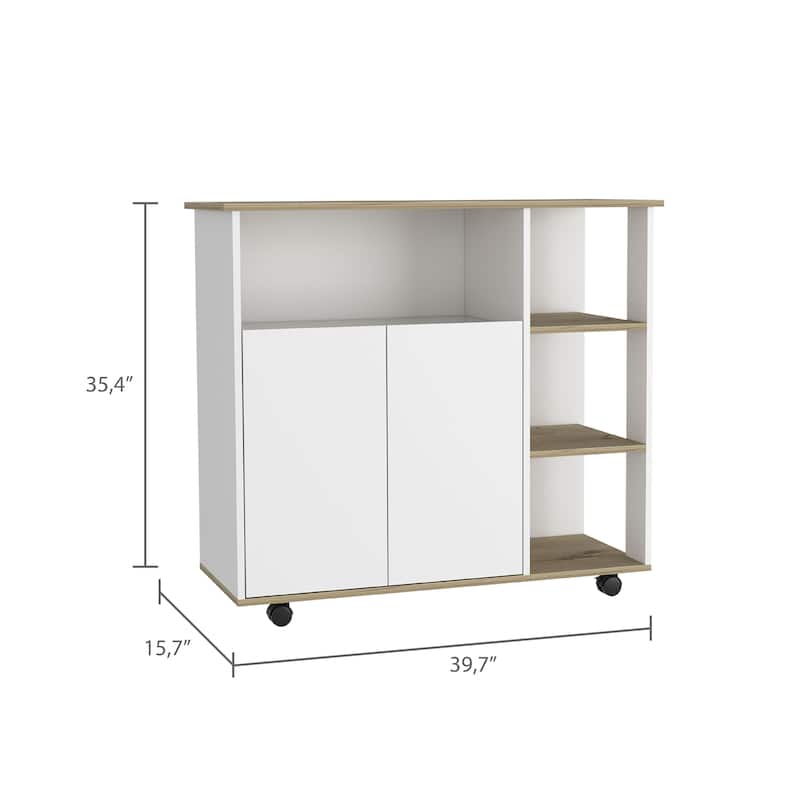 Kitchen Cart, Four Casters , Four Open Shelves, Double Door Cabinet
