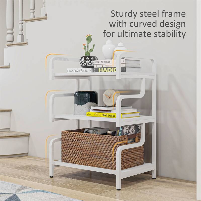 3-Tier White Particleboard Storage Rack with Powder-Coated Steel Frame for Kitchen or Living Room - 21.7" L x 15.7" W x 30.3" H