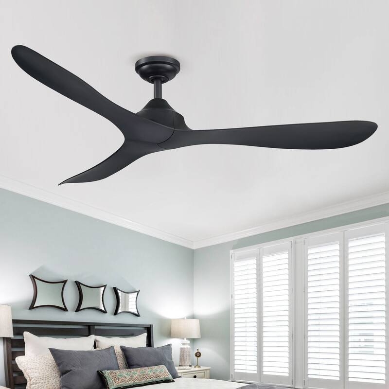 56" Modern Black 3-Blade Propeller DC Ceiling Fan with Remote