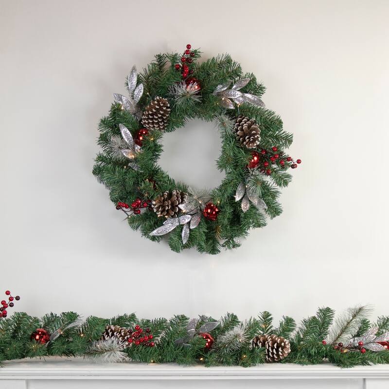 24" Decorated Frosted Pine Cone Berries Artificial Christmas Wreath