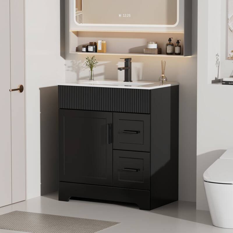 Modern 24/30/36/48" Wave-Line Bathroom Vanity Set with Sink & Faucet