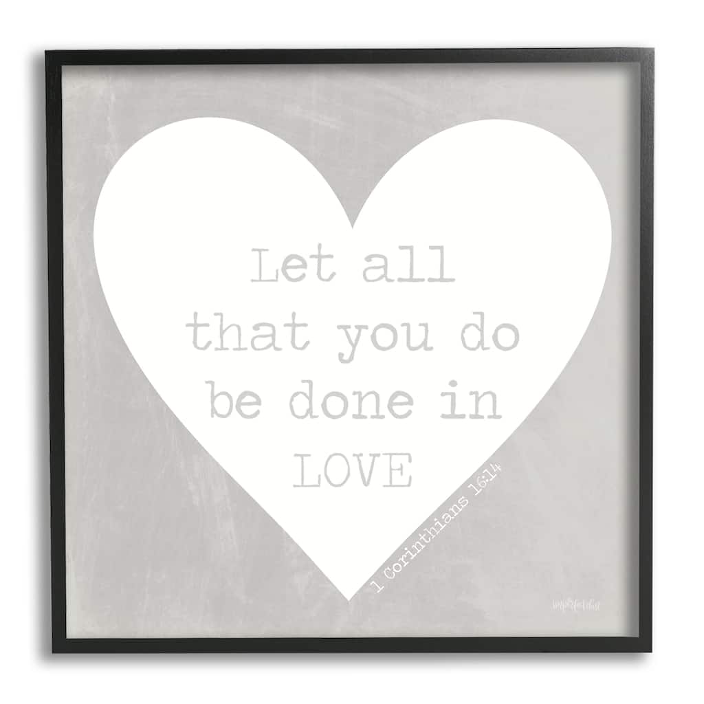 Stupell Uplifting Religious Quote Bible Verse Heart Shape Framed Wall Art, Design by Imperfect Dust - Grey