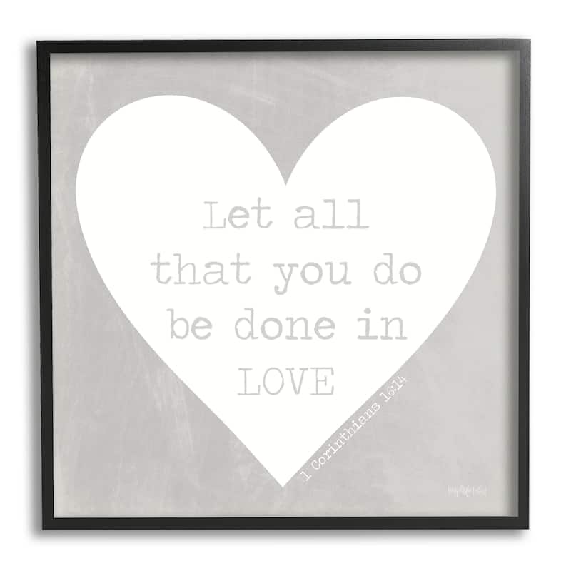 Stupell Uplifting Religious Quote Bible Verse Heart Shape Framed Wall Art, Design by Imperfect Dust - Grey