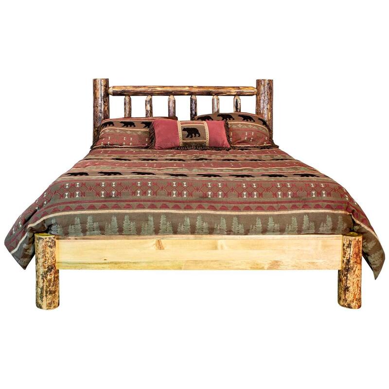 Full Platform Bed with Headboard & Footboard - Rustic Country Style Bed Frame - 81" L x 60" W