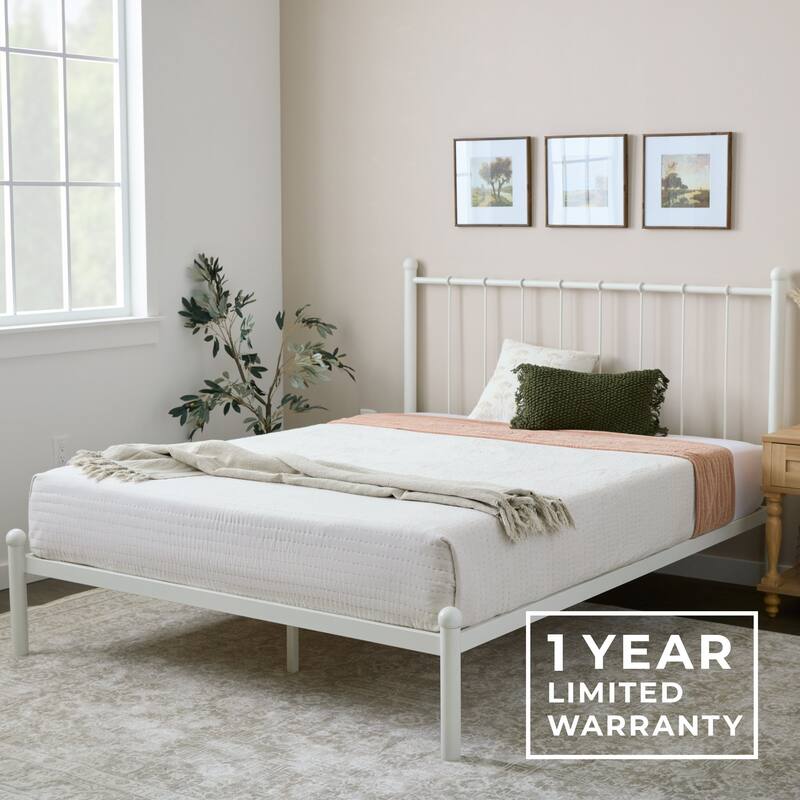 Brookside Phoebe Metal Platform Bed with Vertical Bar Metal Headboard and Round Accents